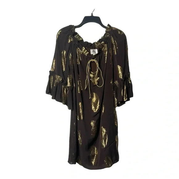 1497. MILLY OF NEW YORK FEATHER MINI LENGTH DRESS BROWN/METALLIC GOLD IN‎ COLOR - Picture 2 of 9